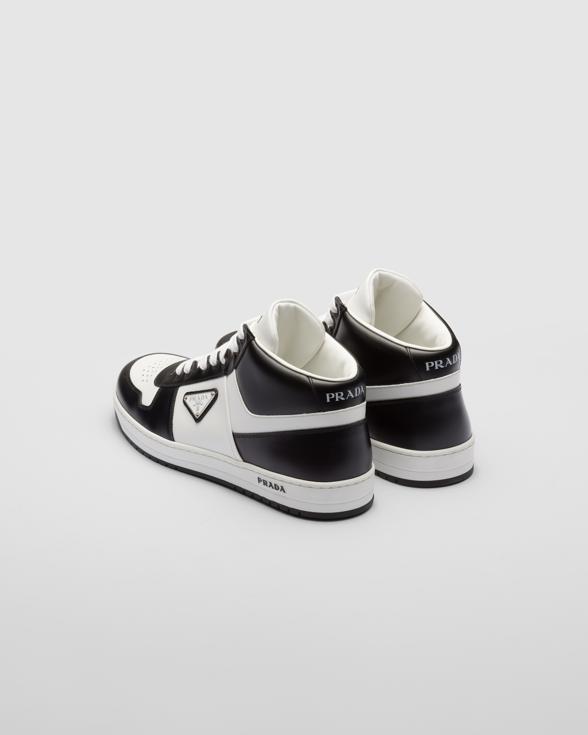 White black Downtown Leather High top Sneakers PRADA
