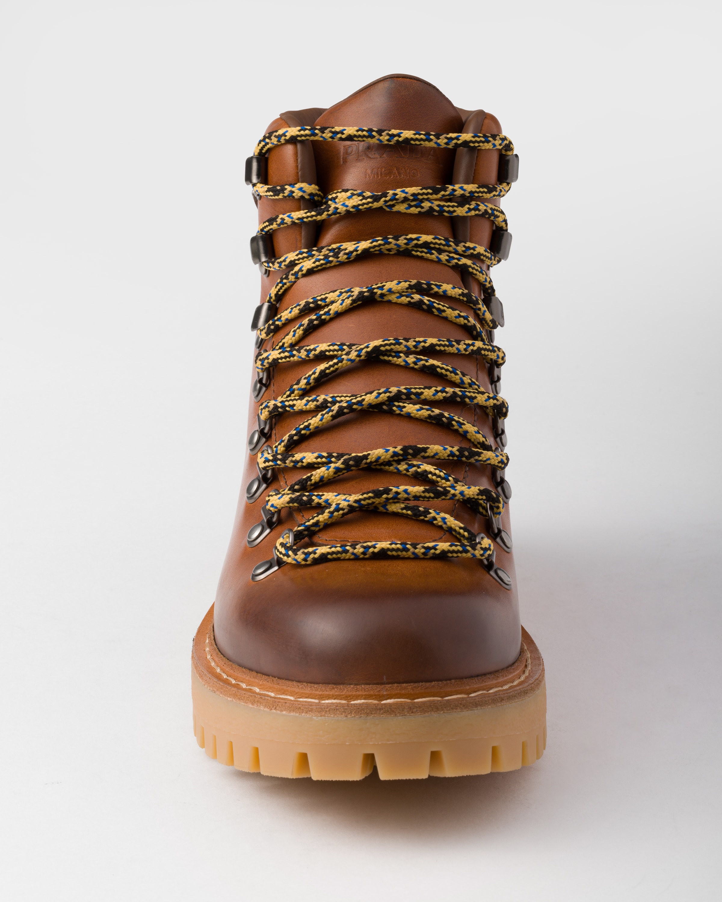 Cognac Laced Leather Booties | PRADA