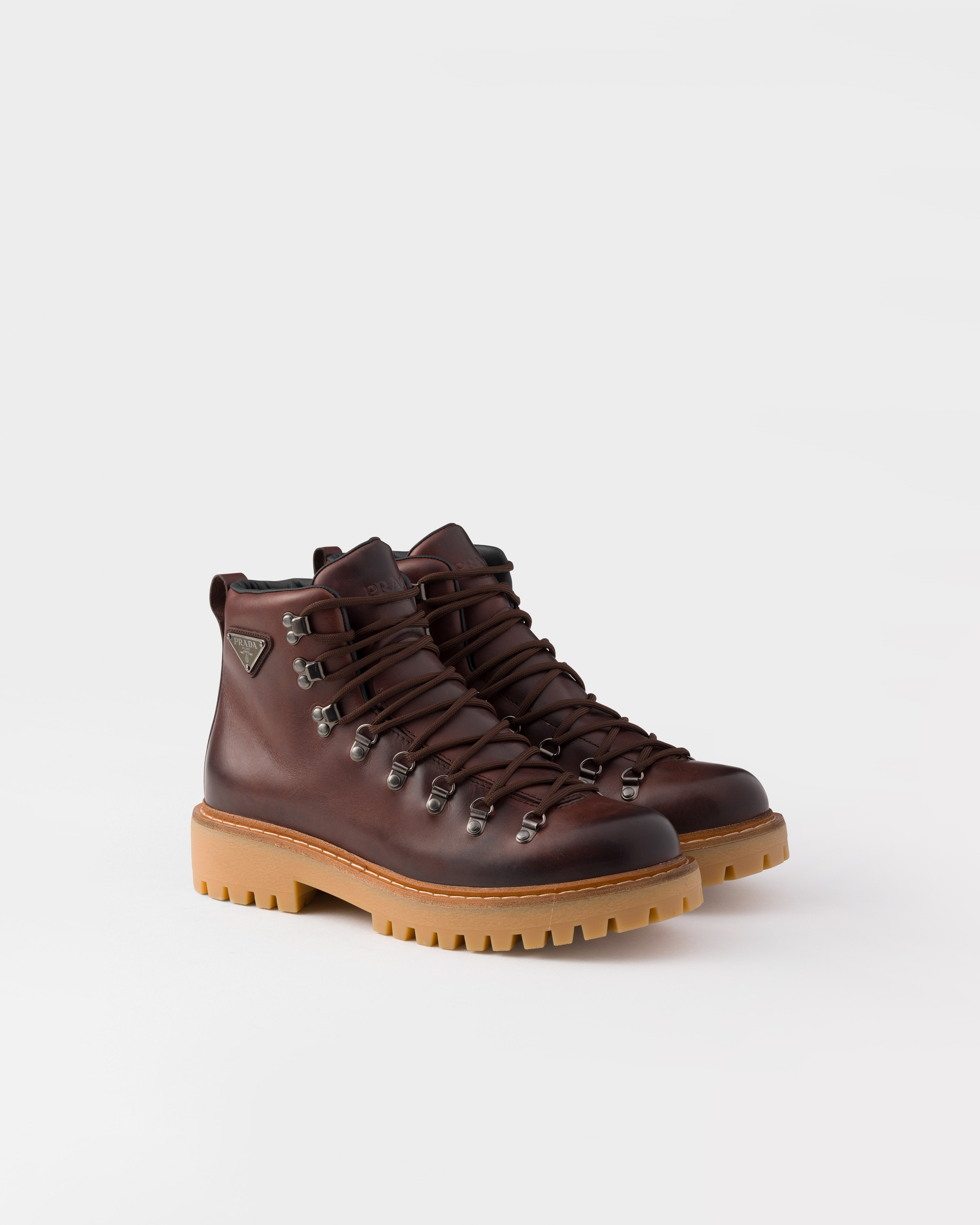 Ebony Laced Leather Booties PRADA