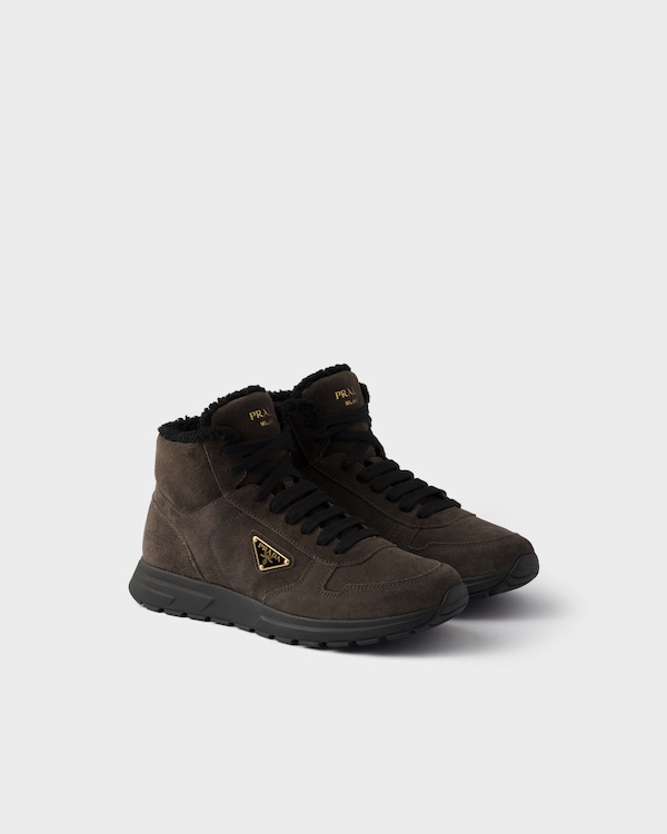 Prax high-top suede and shearling sneakers - Hematite Prax high-top suede and shearling sneakers - Hematite