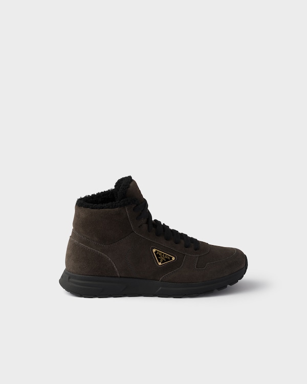 Prax high-top suede and shearling sneakers - Hematite Prax high-top suede and shearling sneakers - Hematite