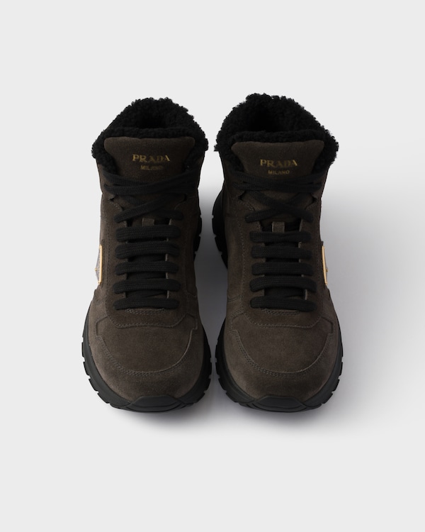 Prax high-top suede and shearling sneakers - Hematite Prax high-top suede and shearling sneakers - Hematite
