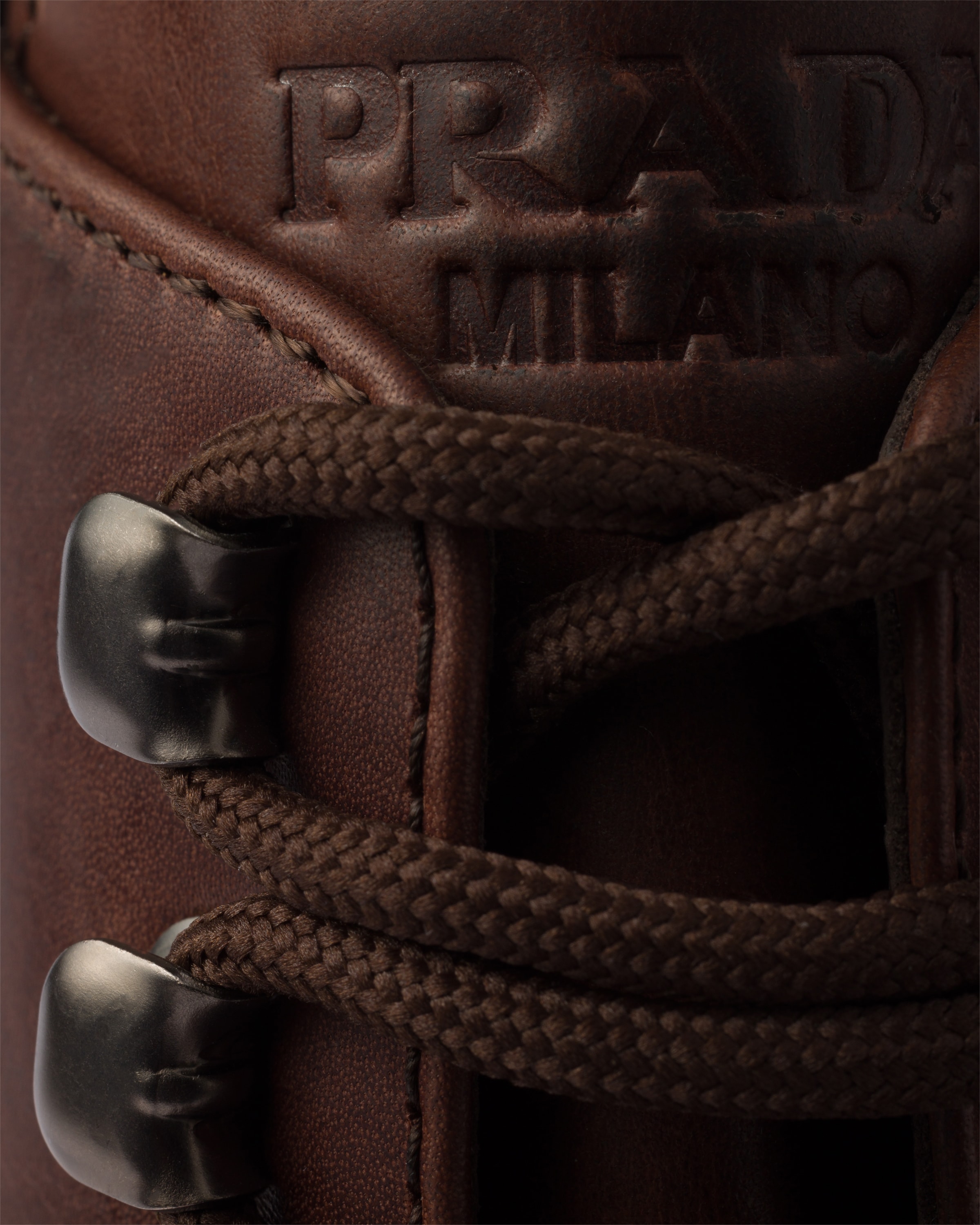 Ebony Laced leather booties | PRADA