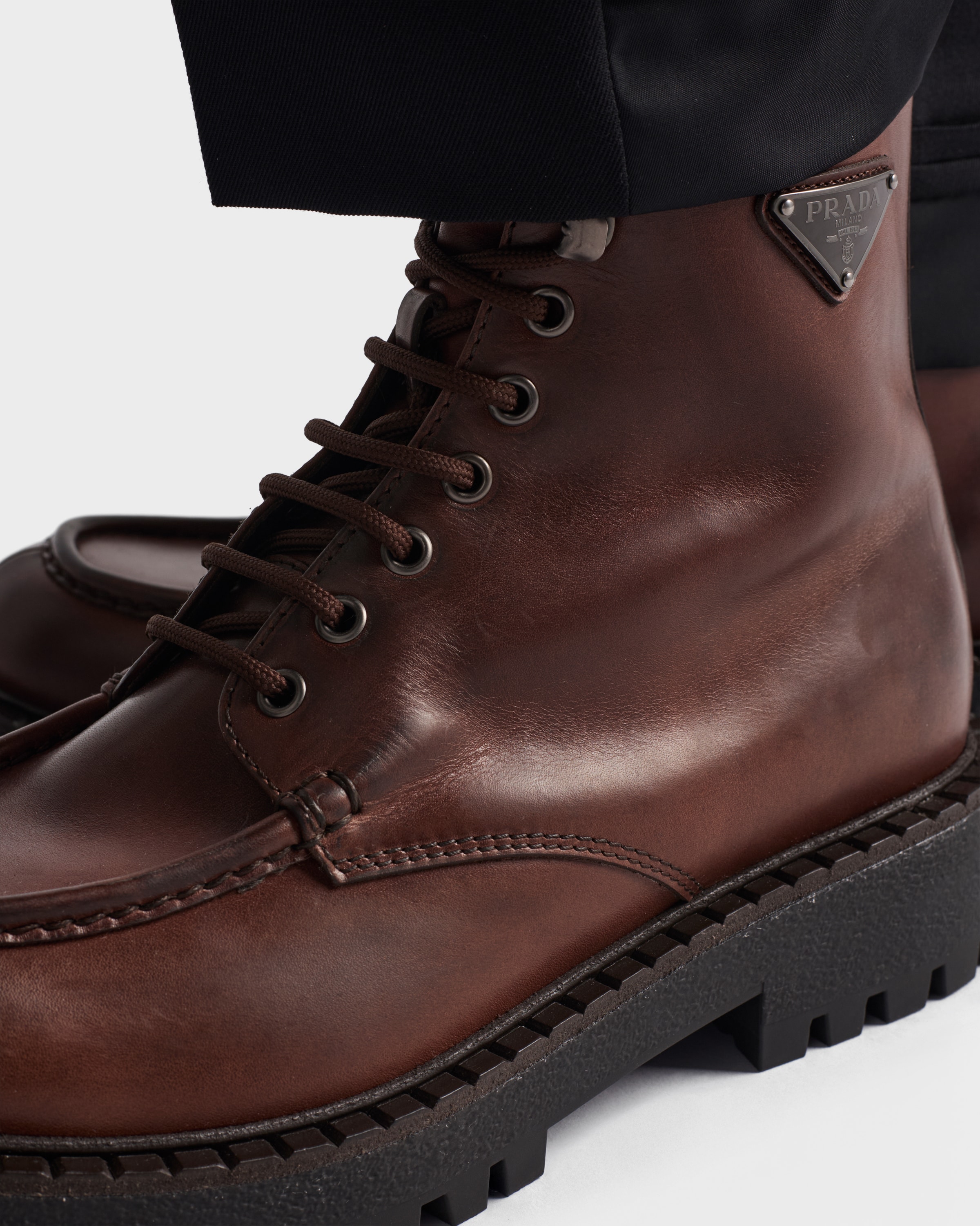 Ebony Laced leather booties | PRADA - United States