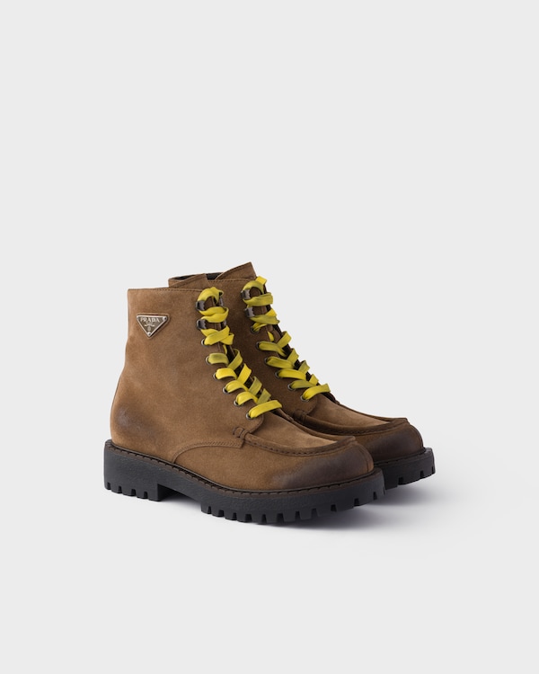 Aged suede lace-up ankle boots - Light Brown Aged suede lace-up ankle boots - Light Brown