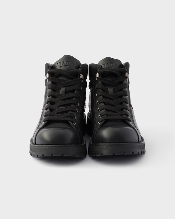 Lace-up leather and Re-Nylon booties - Black Lace-up leather and Re-Nylon booties - Black