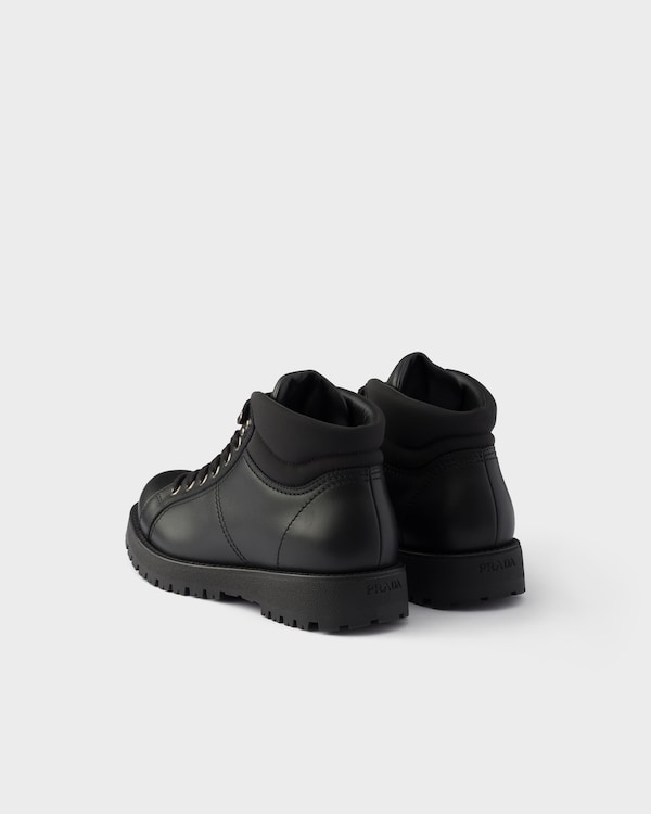 Lace-up leather and Re-Nylon booties - Black Lace-up leather and Re-Nylon booties - Black