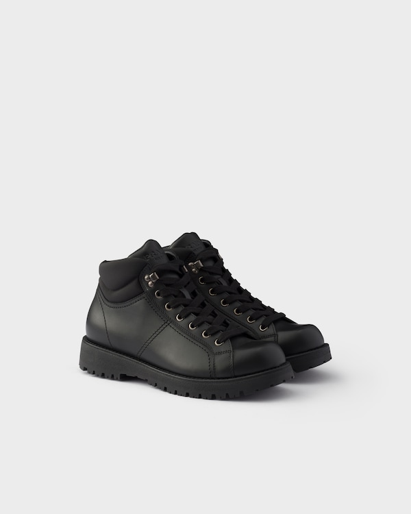 Lace-up leather and Re-Nylon booties - Black Lace-up leather and Re-Nylon booties - Black