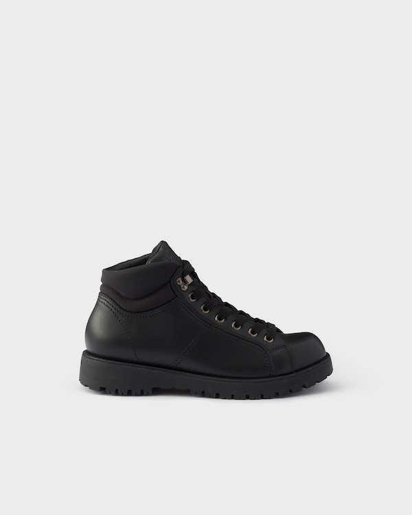 Lace-up leather and Re-Nylon booties - Black Lace-up leather and Re-Nylon booties - Black