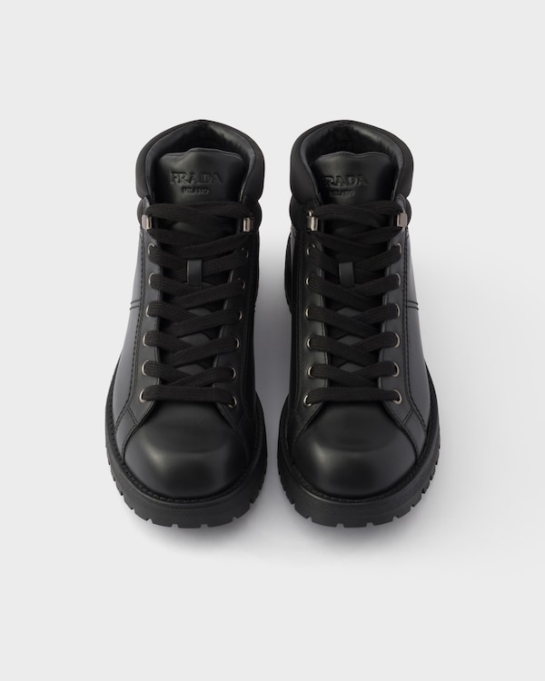 Lace-up leather and Re-Nylon booties - Black Lace-up leather and Re-Nylon booties - Black
