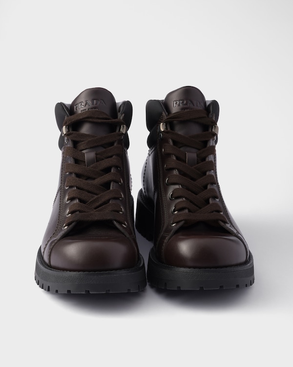 Lace-up leather and Re-Nylon booties - Ebony Lace-up leather and Re-Nylon booties - Ebony