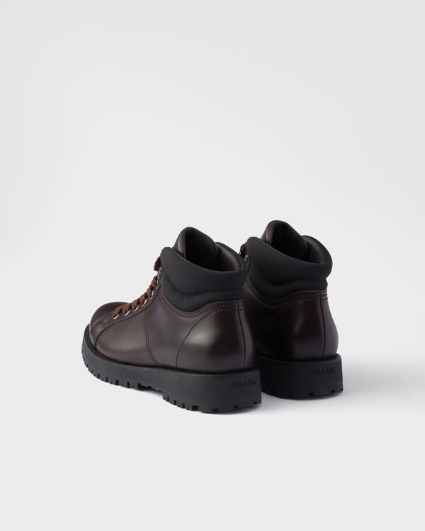 Lace-up leather and Re-Nylon booties - Ebony Lace-up leather and Re-Nylon booties - Ebony