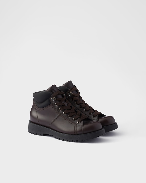 Lace-up leather and Re-Nylon booties - Ebony Lace-up leather and Re-Nylon booties - Ebony
