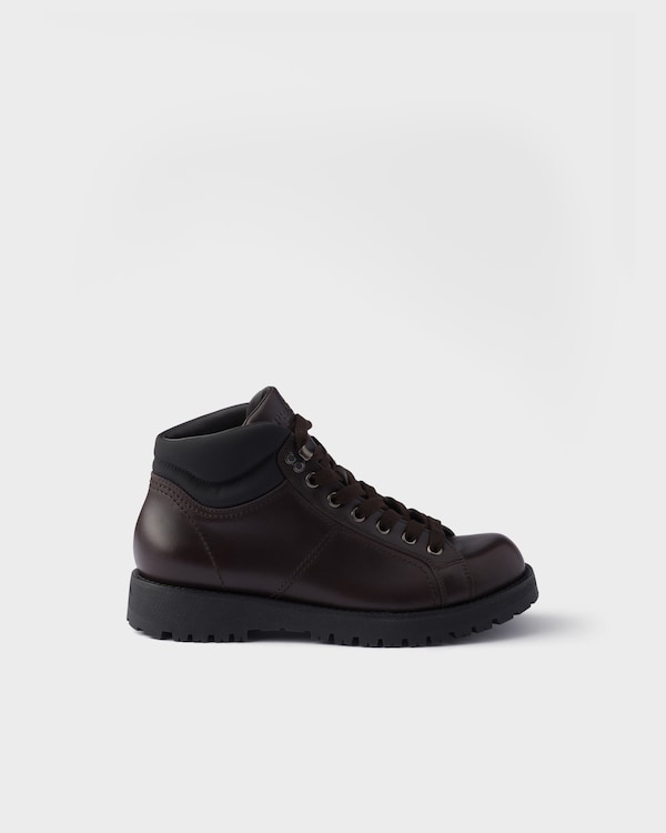 Lace-up leather and Re-Nylon booties - Ebony Lace-up leather and Re-Nylon booties - Ebony
