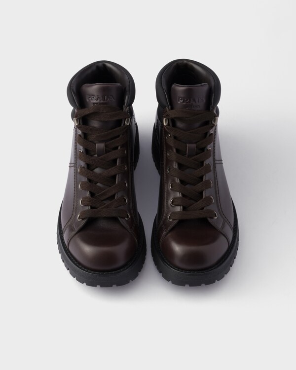 Lace-up leather and Re-Nylon booties - Ebony Lace-up leather and Re-Nylon booties - Ebony