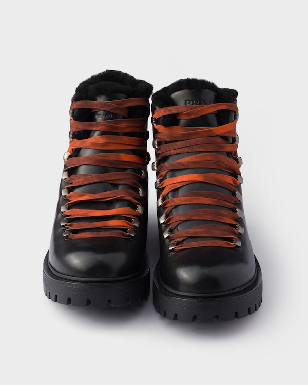 Antiqued leather lace-up ankle boots - Black Antiqued leather lace-up ankle boots - Black