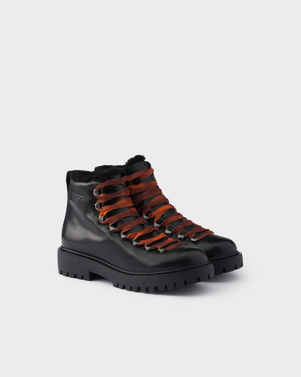 Antiqued leather lace-up ankle boots - Black Antiqued leather lace-up ankle boots - Black