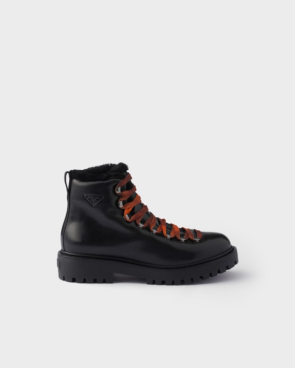 Antiqued leather lace-up ankle boots - Black Antiqued leather lace-up ankle boots - Black