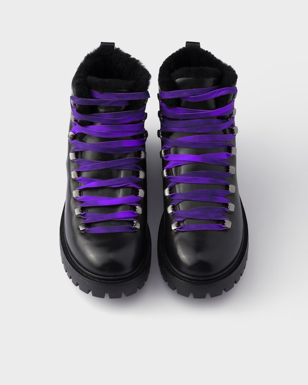 Antiqued leather lace-up ankle boots - Black Antiqued leather lace-up ankle boots - Black