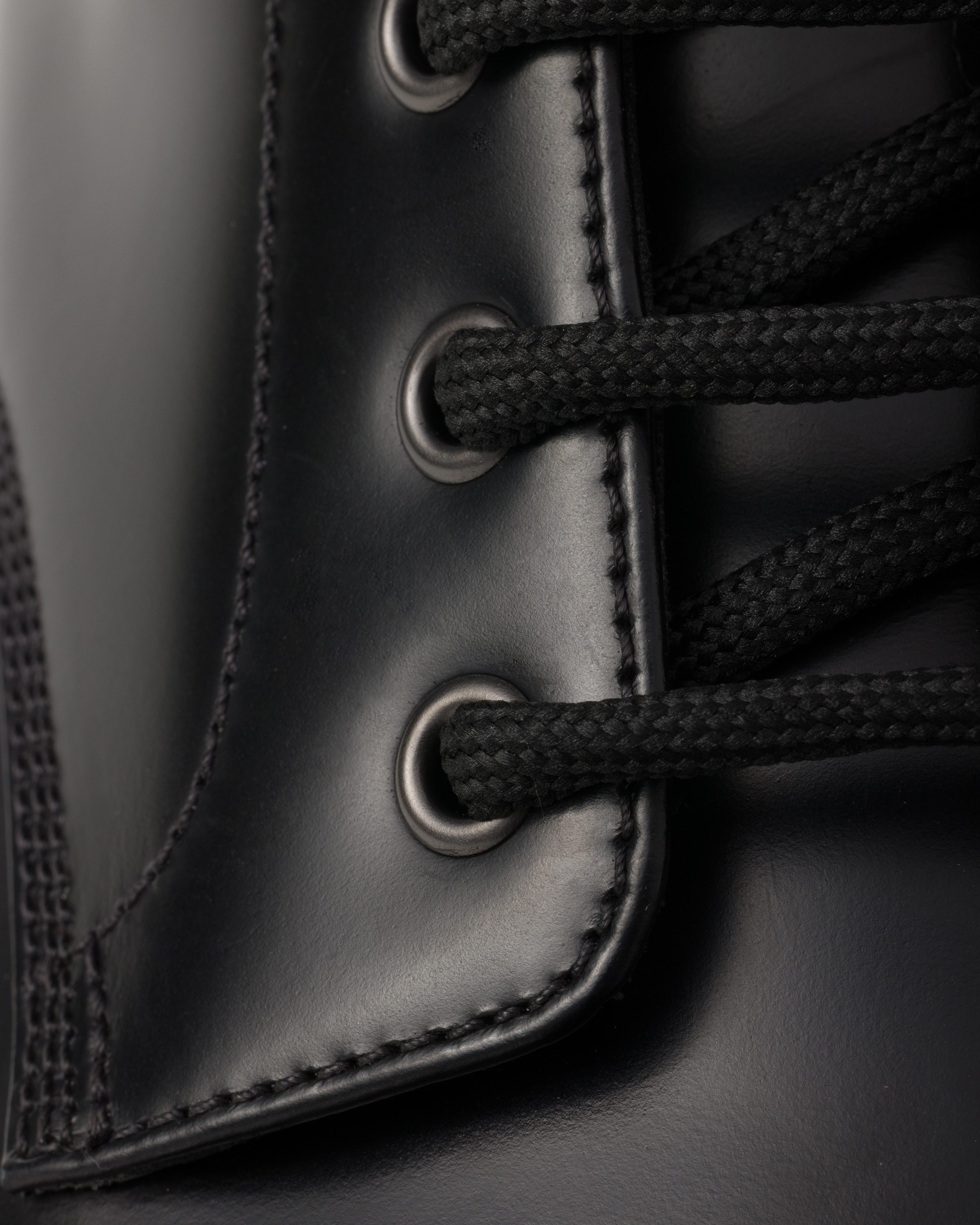Black Brushed Leather Combat Boots PRADA