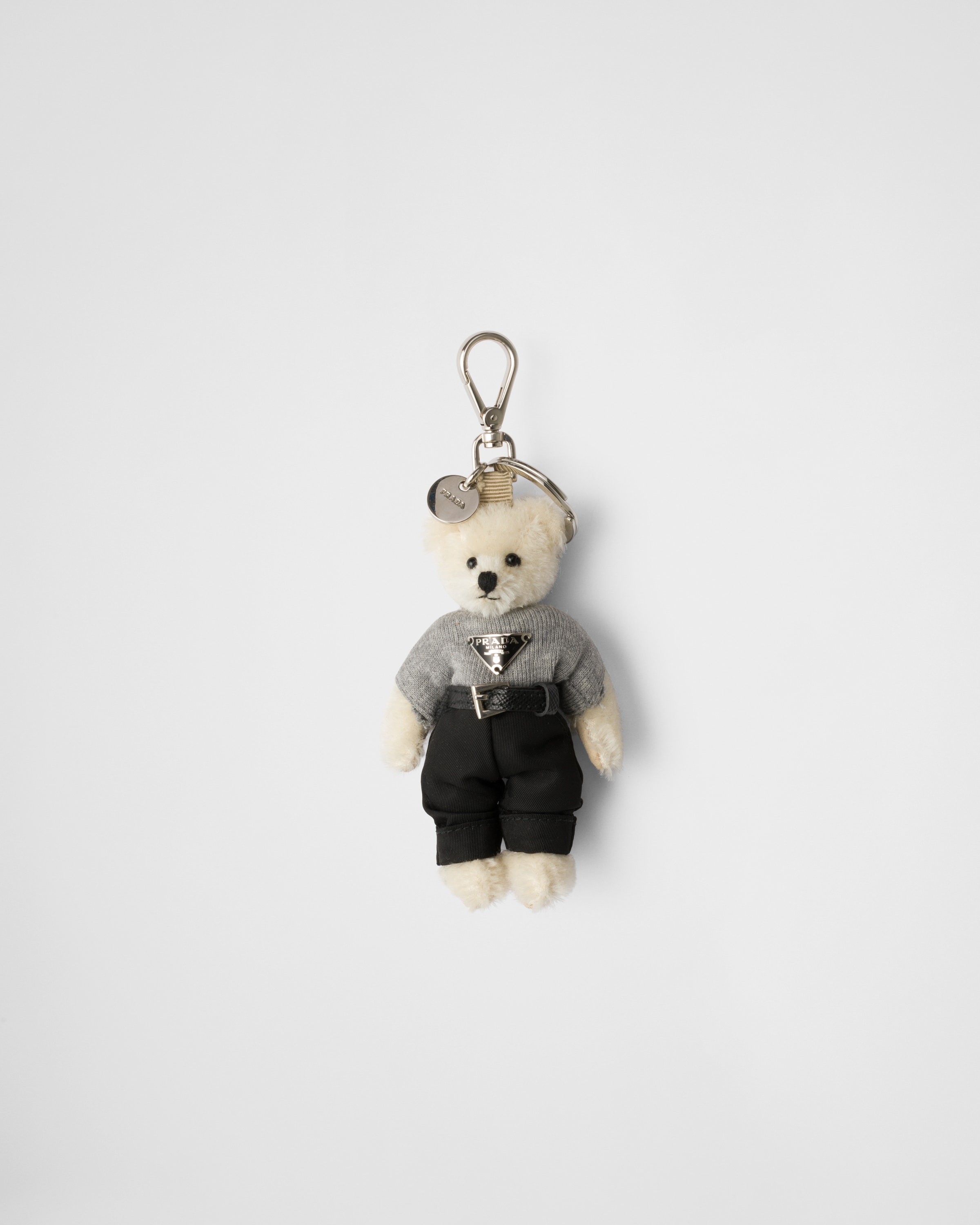 Prada Ciondolo Portachiavi Teddy Con Anello In Metallo, Uomo, Bianco