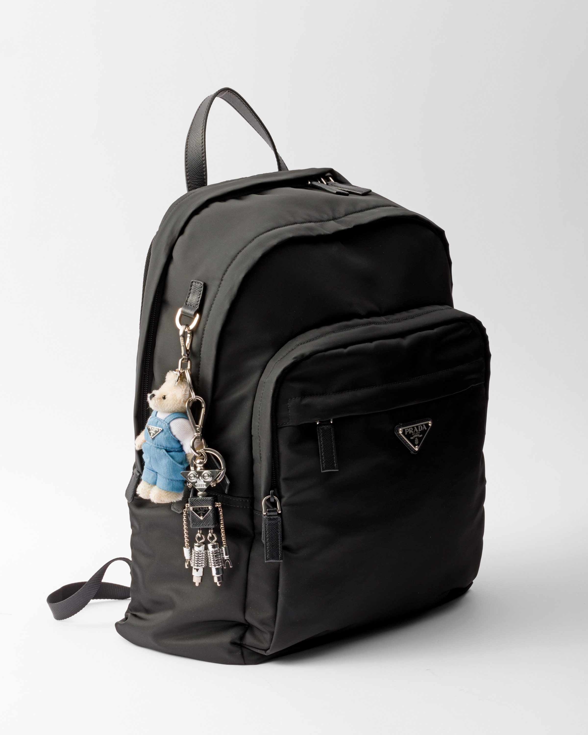 Prada Teddy Bag Charm With Metal Ring In Weiss