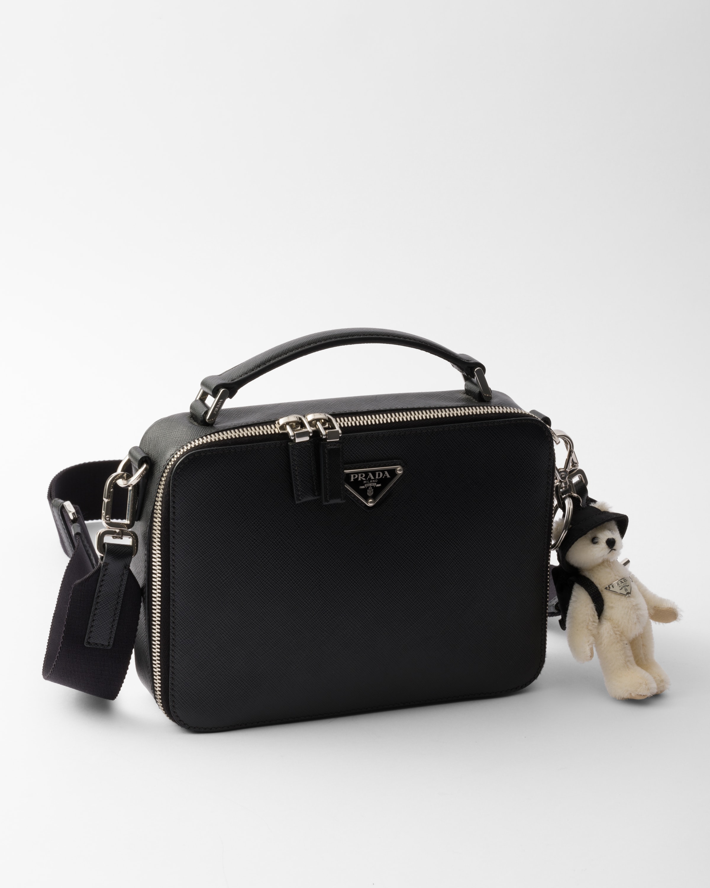 Prada Teddy Bag Charm With Metal Ring In White