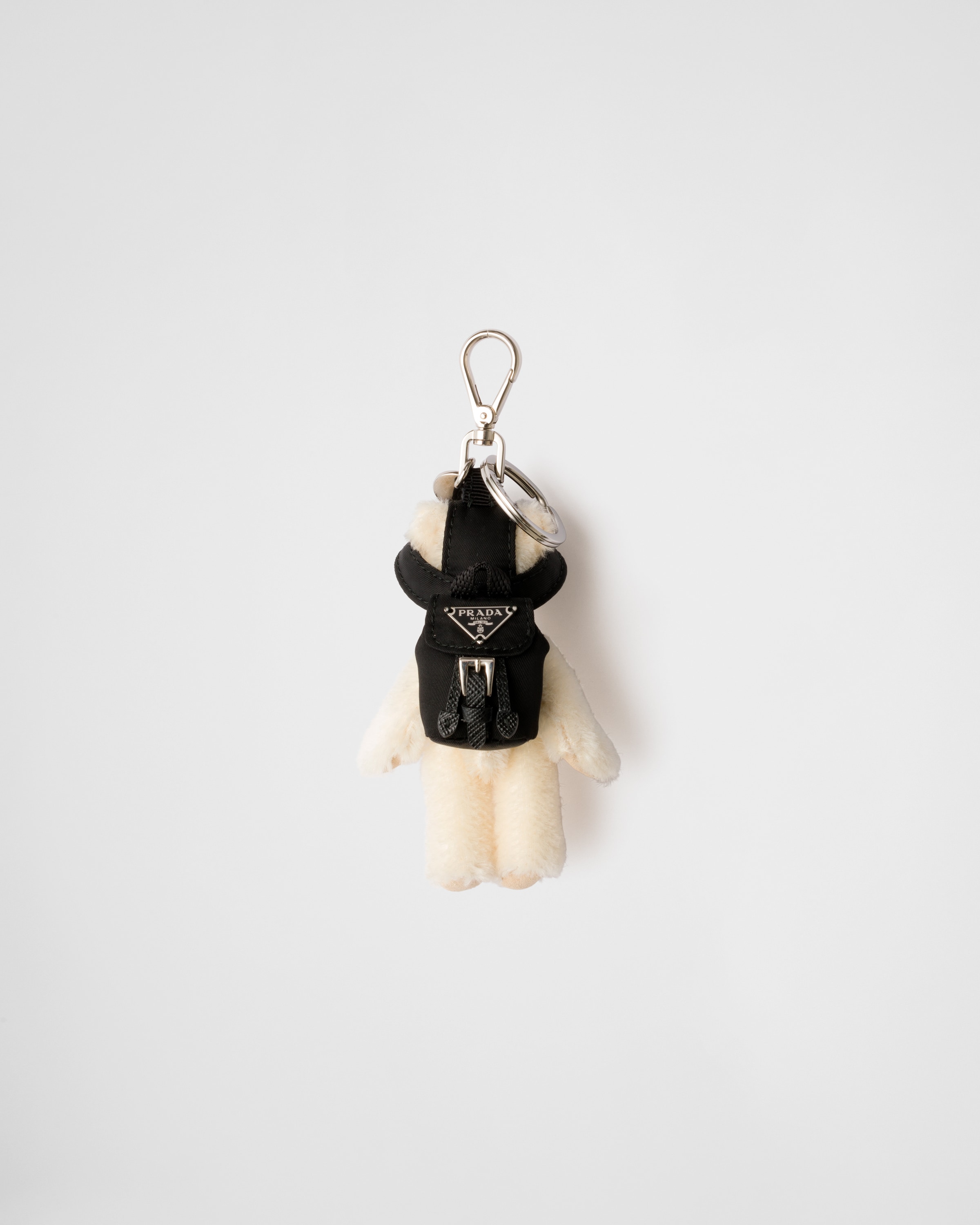 Prada Teddy Bag Charm With Metal Ring In White