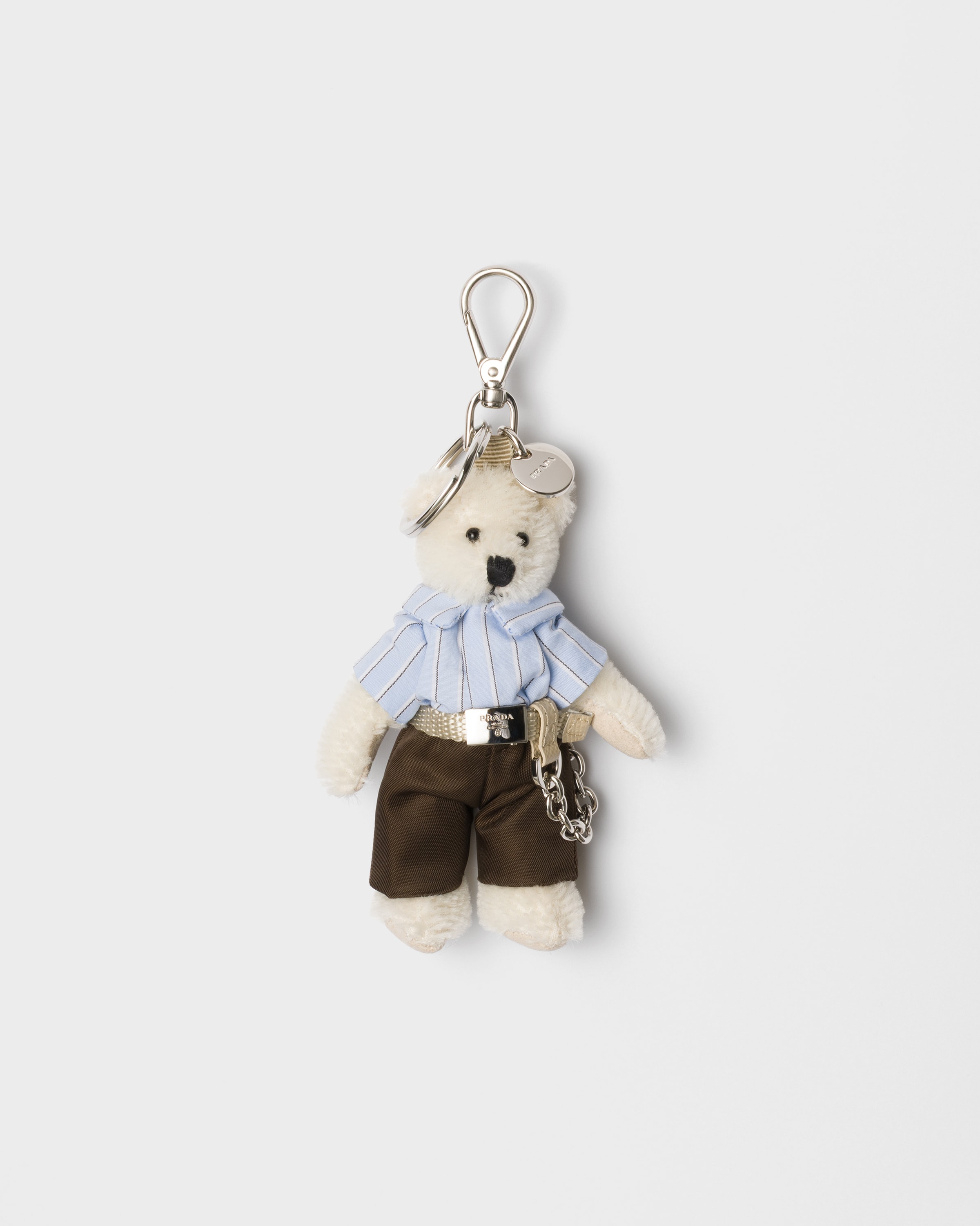 Prada Teddy Taschenanhänger Mit Metallring In White