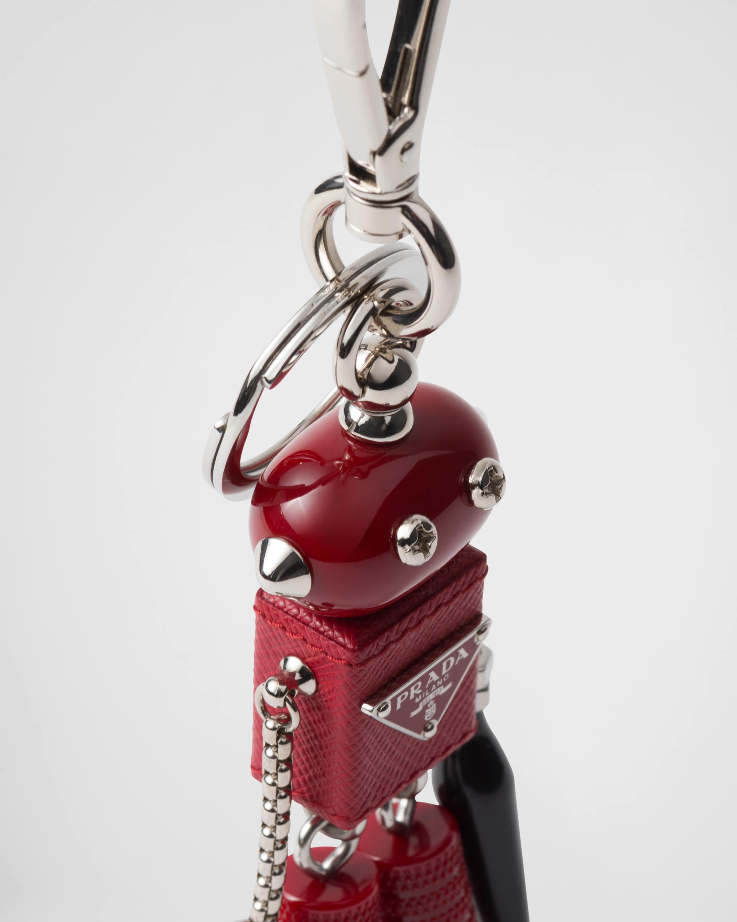 Shop Prada Saffiano Leather Robot Trick Keychain In Fiery Red