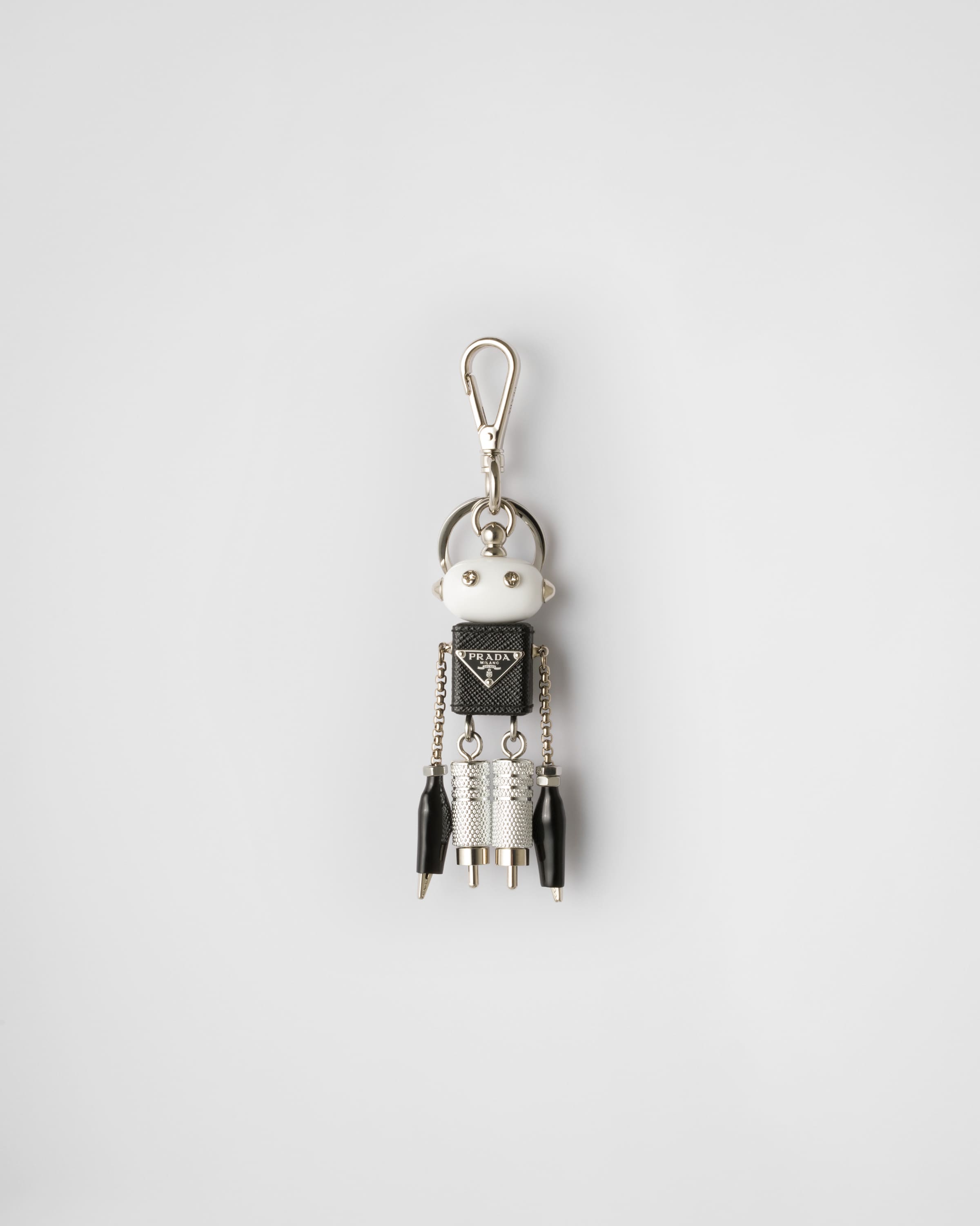 Prada Robot Saffiano Leather Keychain Charm, Man, Steel/black