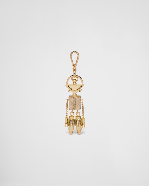 Robot Saffiano leather keychain charm - Platinum Robot Saffiano leather keychain charm - Platinum