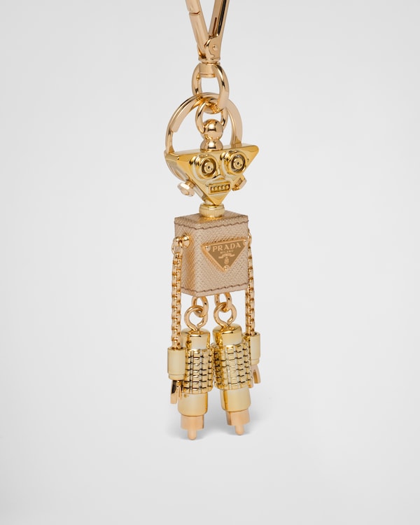 Robot Saffiano leather keychain charm - Platinum Robot Saffiano leather keychain charm - Platinum