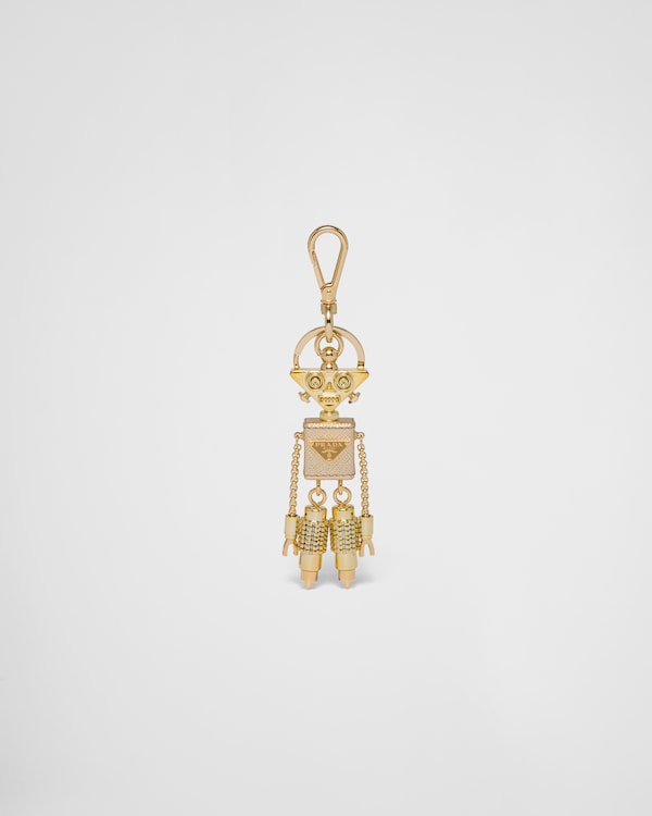 Robot Saffiano leather keychain charm - Platinum Robot Saffiano leather keychain charm - Platinum