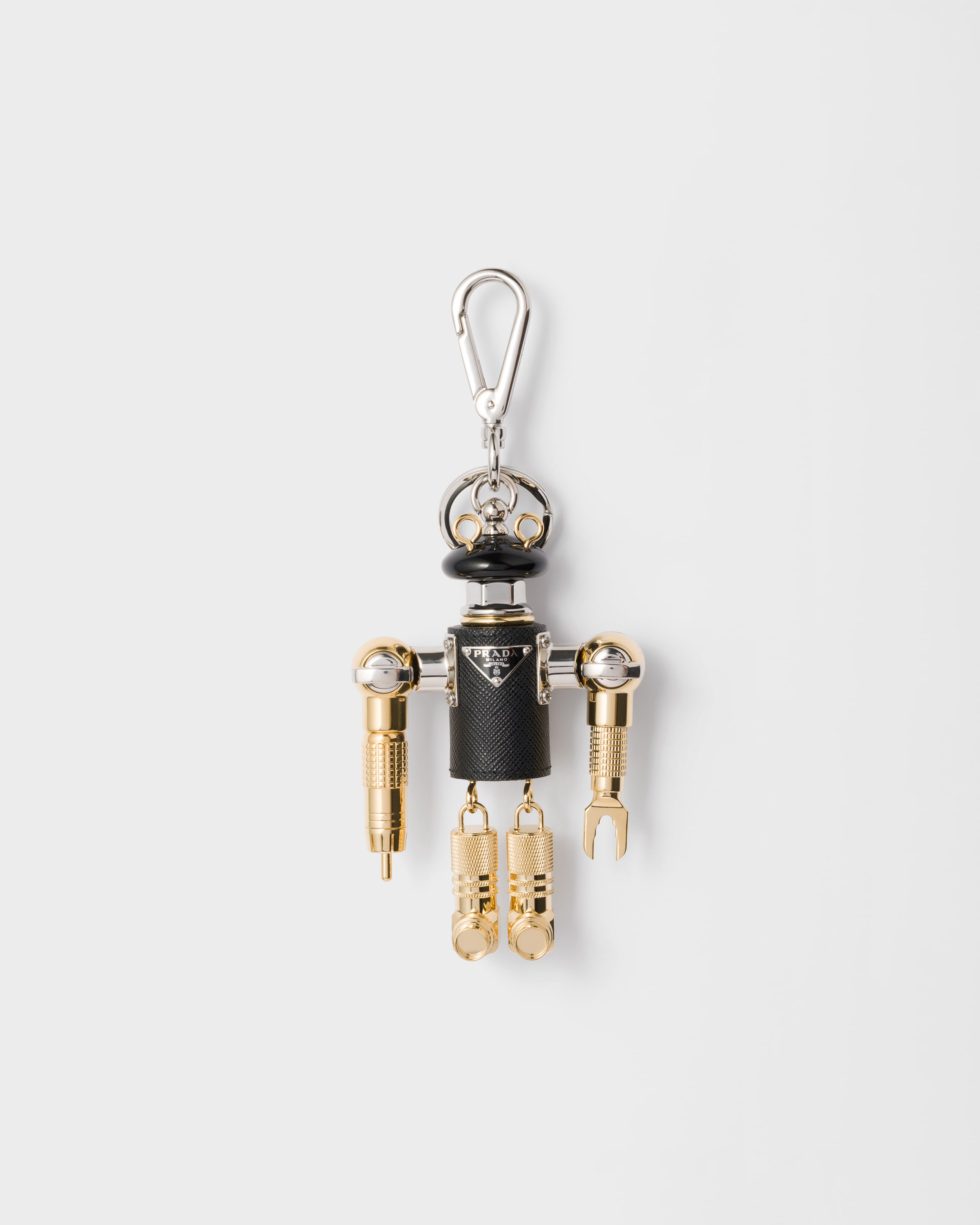 Black Robot Saffiano Leather Key Ring Charm | PRADA
