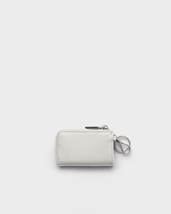 Saffiano Leather Mini Pouch with keychain - White Saffiano Leather Mini Pouch with keychain - White