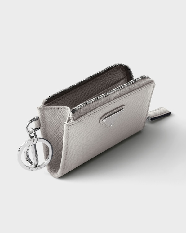 Saffiano Leather Mini Pouch with keychain - White Saffiano Leather Mini Pouch with keychain - White