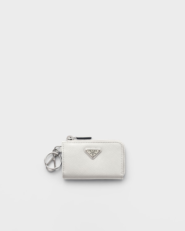 Saffiano Leather Mini Pouch with keychain - White Saffiano Leather Mini Pouch with keychain - White