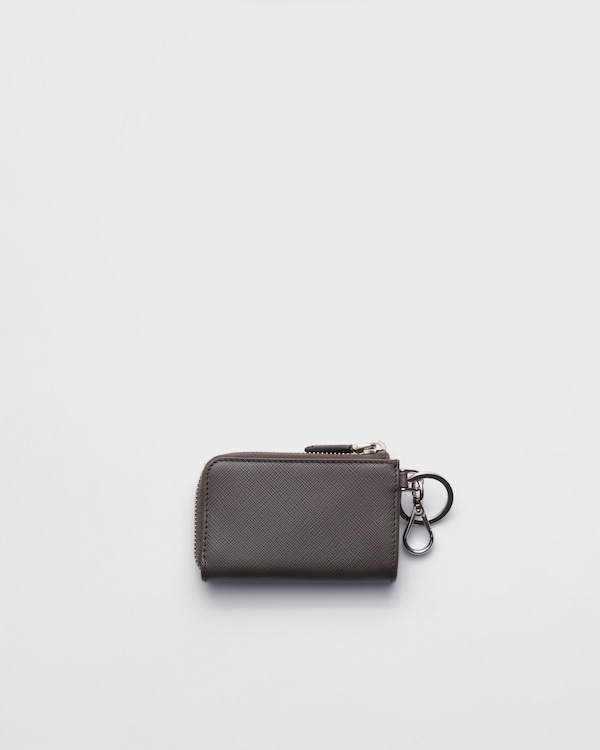 Saffiano Leather Mini Pouch with keychain - Smoke/Aviation Blue Saffiano Leather Mini Pouch with keychain - Smoke/Aviation Blue