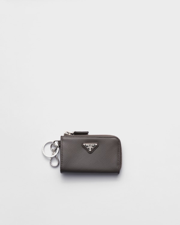 Saffiano Leather Mini Pouch with keychain - Smoke/Aviation Blue Saffiano Leather Mini Pouch with keychain - Smoke/Aviation Blue