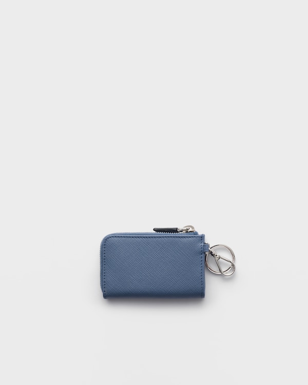 Mini pochette en cuir Saffiano avec porte-clés - Bleu Aviation Mini pochette en cuir Saffiano avec porte-clés - Bleu Aviation
