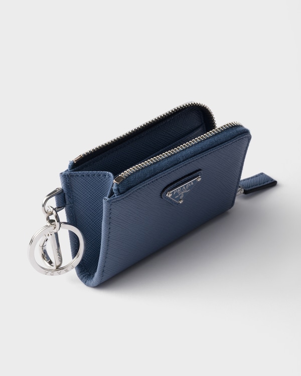 Mini pochette en cuir Saffiano avec porte-clés - Bleu Aviation Mini pochette en cuir Saffiano avec porte-clés - Bleu Aviation