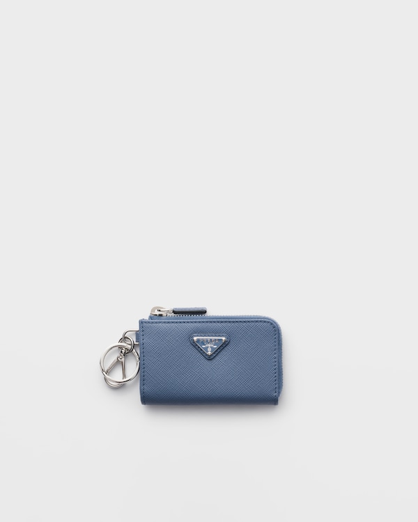 Mini pochette en cuir Saffiano avec porte-clés - Bleu Aviation Mini pochette en cuir Saffiano avec porte-clés - Bleu Aviation