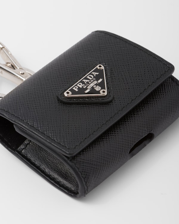 Étui pour écouteurs en cuir Saffiano avec porte-clés Étui pour écouteurs en cuir Saffiano avec porte-clés