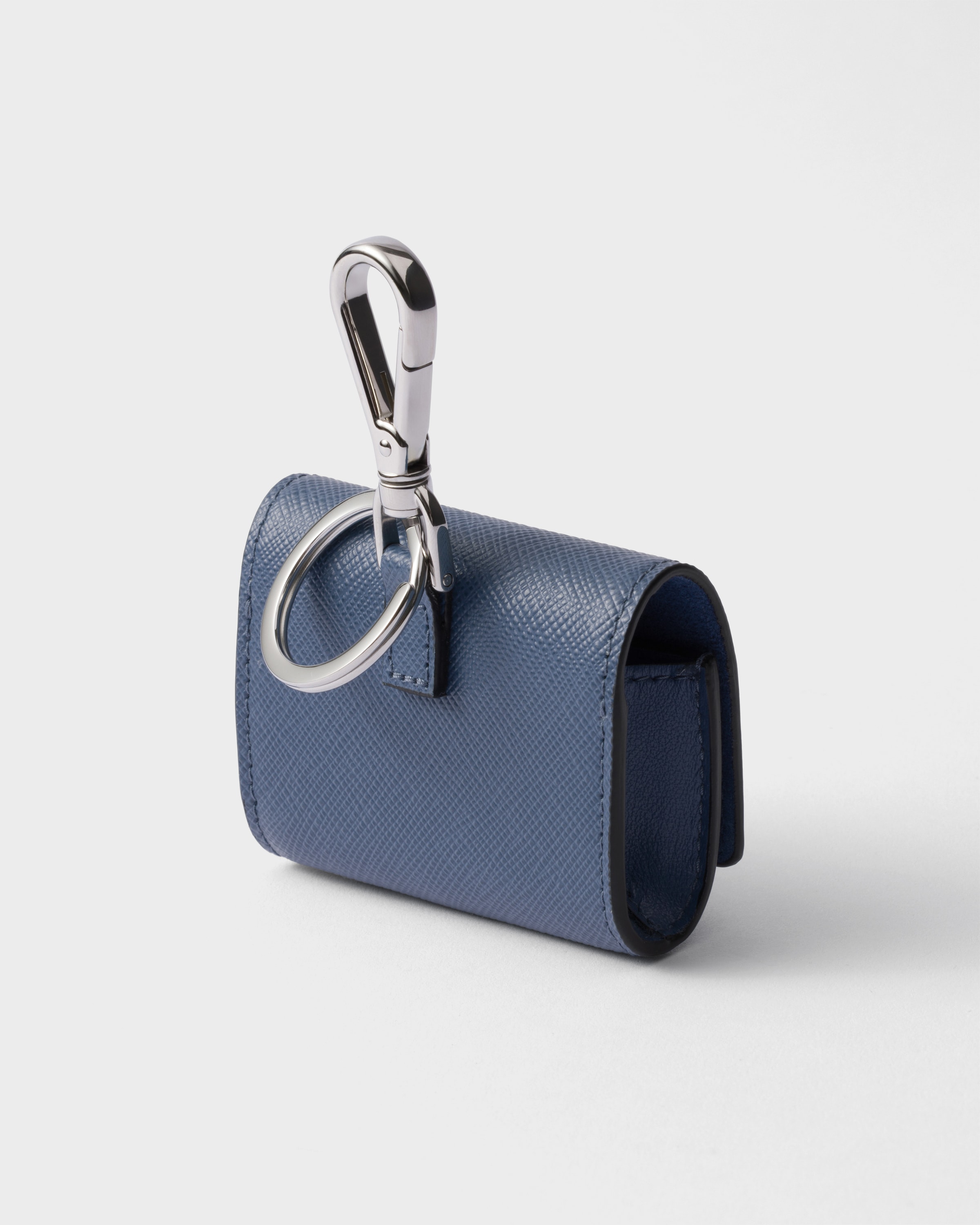Aviation Blue Saffiano leather headphone case with keychain | PRADA