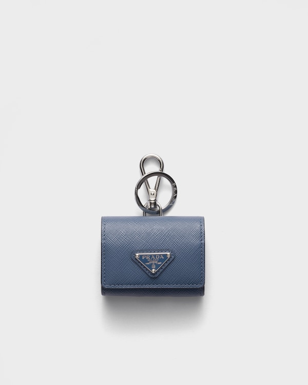 Saffiano leather headphone case with keychain - Aviation Blue Saffiano leather headphone case with keychain - Aviation Blue