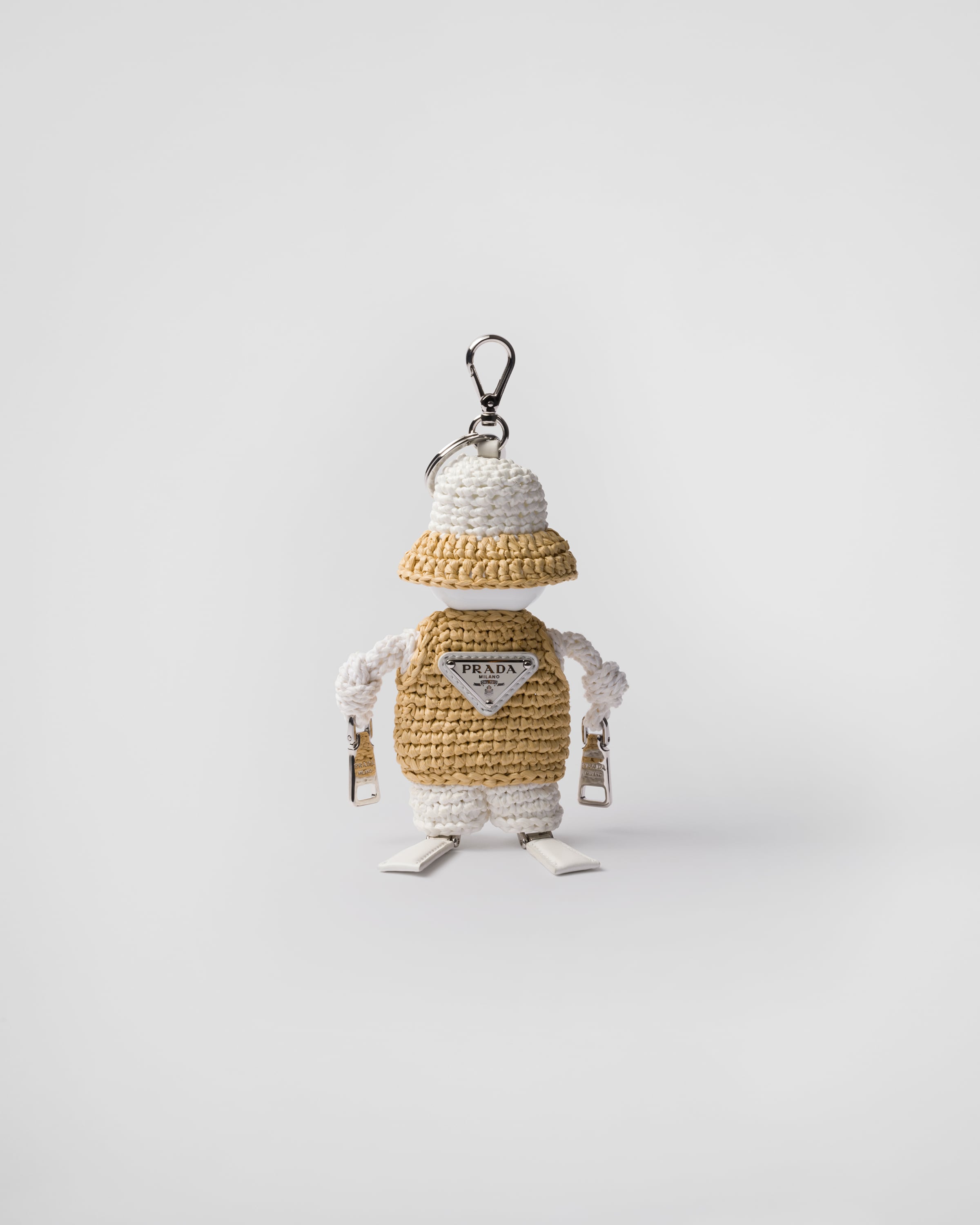 Tan/white Soft Robot Raffia-effect Bag Pendant | PRADA