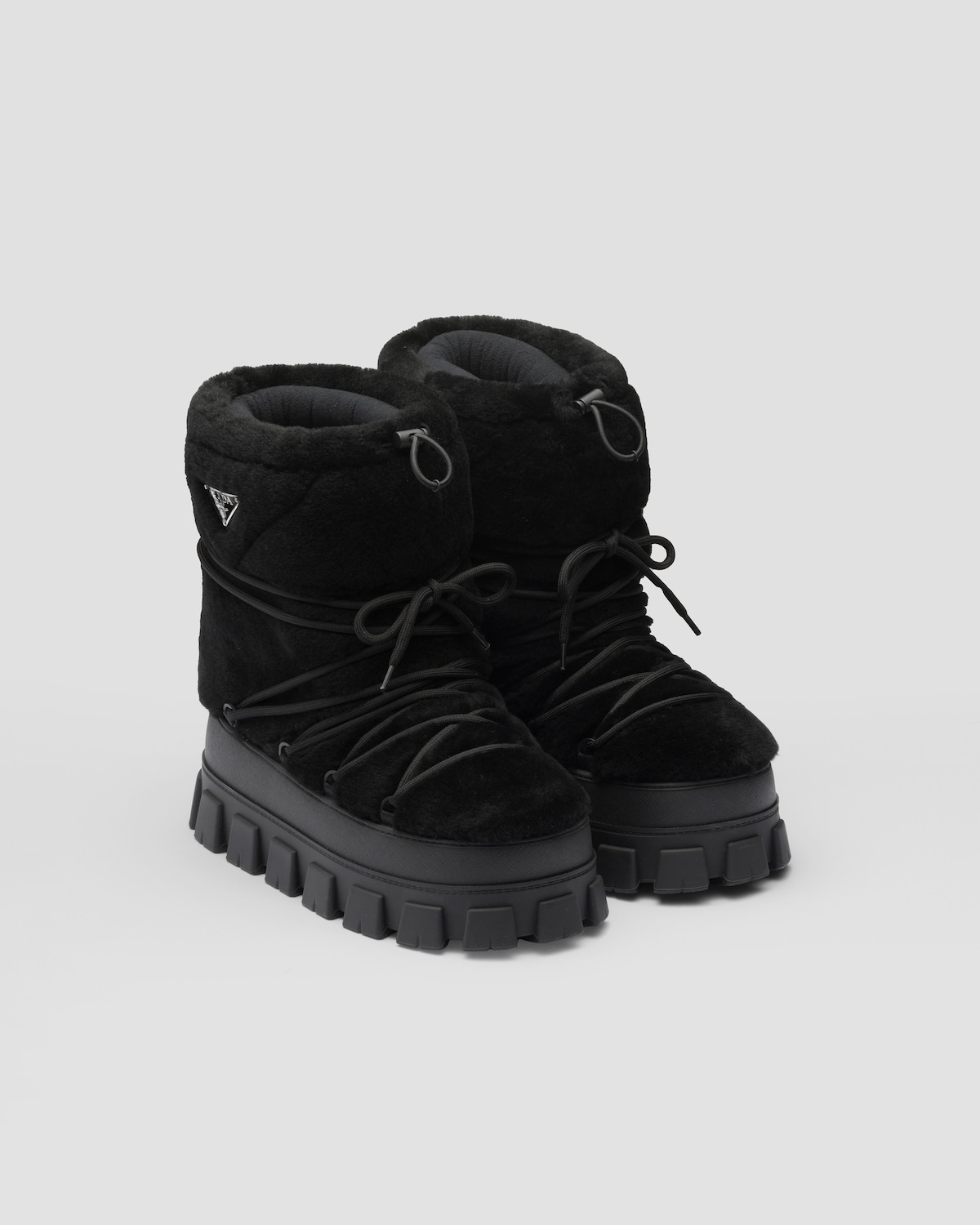 Prada 25 Shearling Apres-ski Boots Beige Suede Calfskin