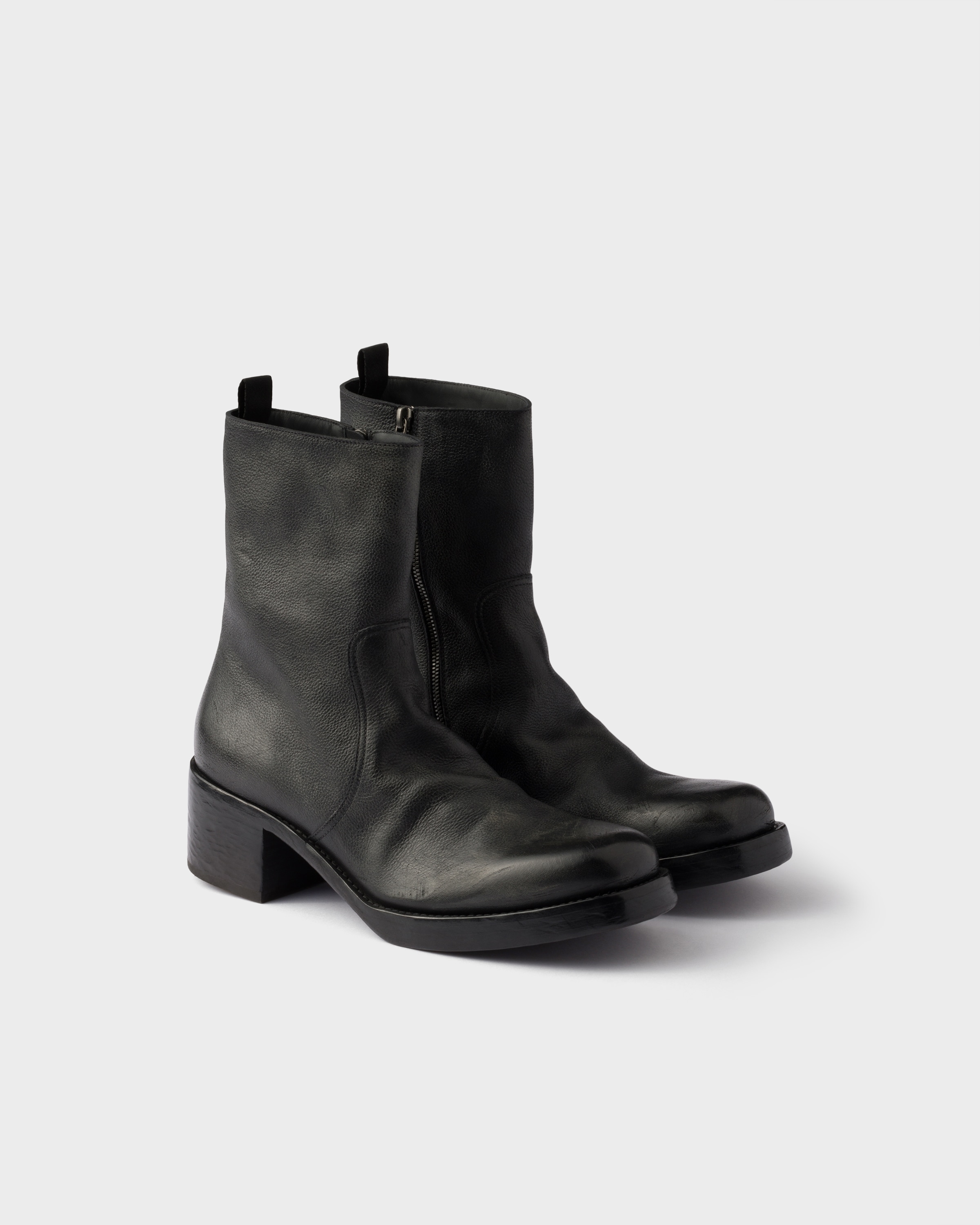 Prada Leather Booties In Black