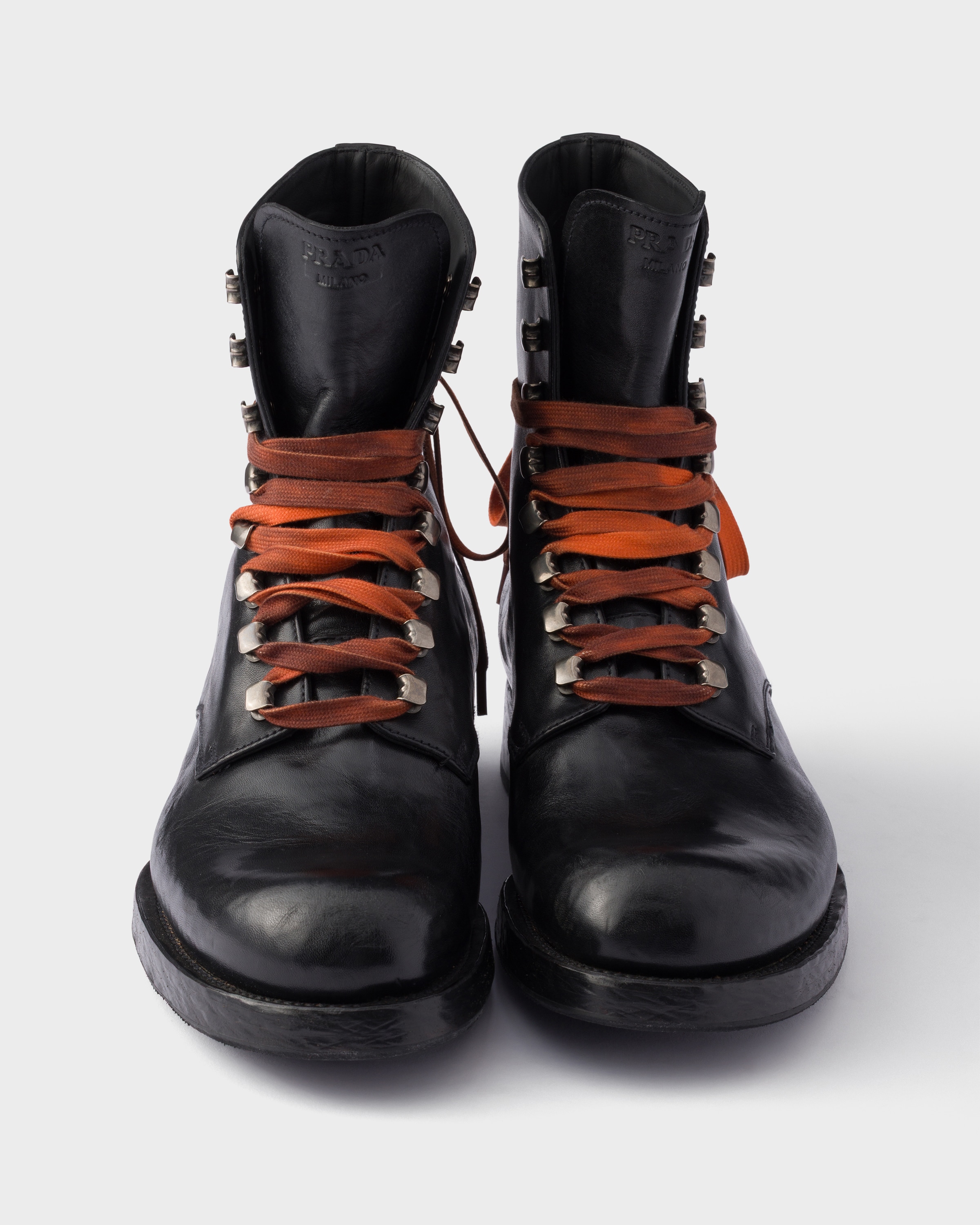 Black Leather Laced Booties | PRADA - Netherlands